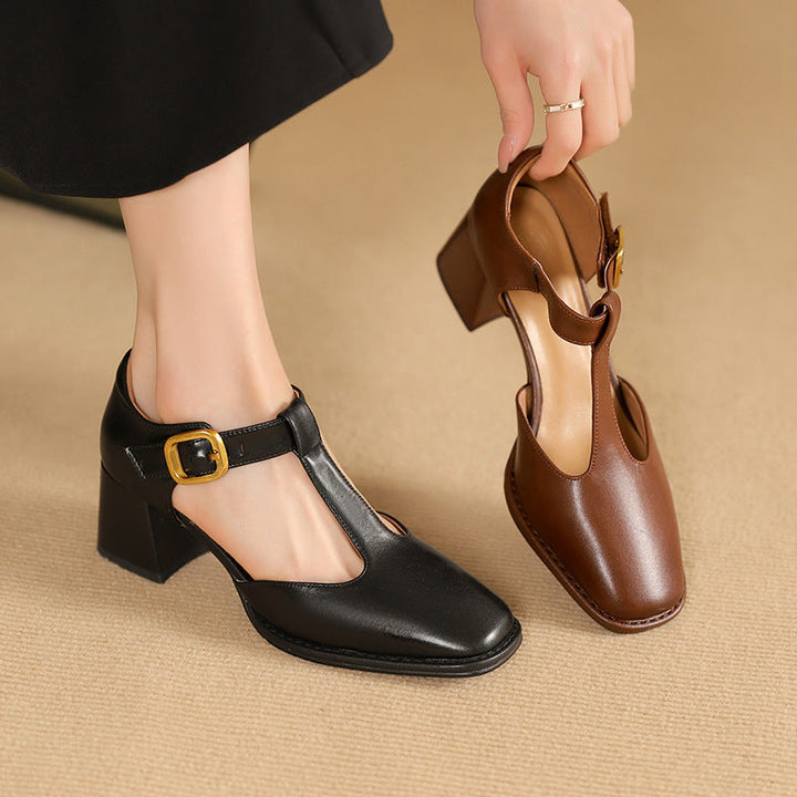 Marcele T-Strap Leather Pumps